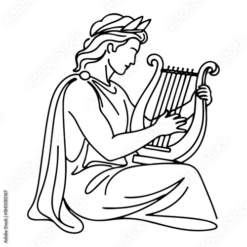 Ancient greek god apollo playing the lyre musical instrument vector illustration