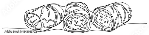 One line drawing of delicious traditional spring rolls appetizer