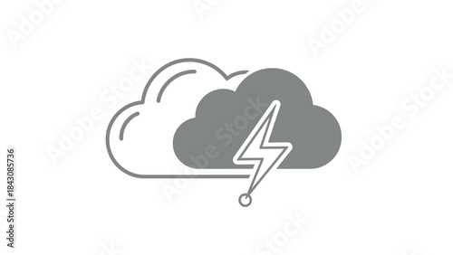 Gray Cloud Icon with Lightning Bolt Symbol on White Background thunder storm