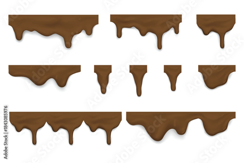 Dark chocolate dripping shapes creating rich dessert borders and sweet decoration elements.