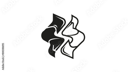 Abstract Black and White Swirling Shapes Interlocking Vertically vector illustration