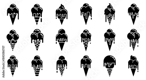 Bold Cone with Dripping Ice Cream Scoop Silhouette Icon