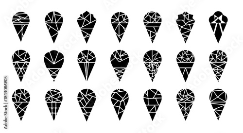 Minimal Geometric Ice Cream Cone Icon Pack with Straight-Edge Triangular Shapes for Summer Branding