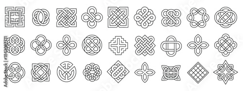 Celtic ornamental corners, Irish border frame featuring knotted ornate designs, traditional Celtic decoration, and intricate knotwork corner elements, illustrated as a vector set for decorative design