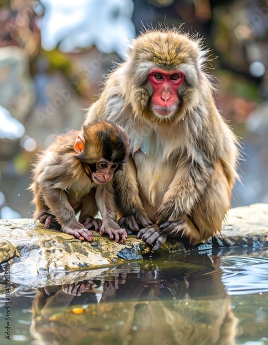 Two monkeys by a water source