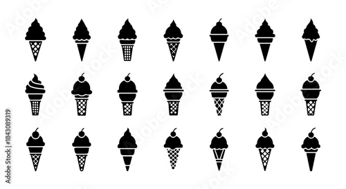Solid Ice Cream Cone Silhouette Pack with Pointed Scoop and Heavy Minimal Shape for Dessert Branding