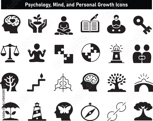 Psychology, Mind, and Personal Growth Silhouette Icons