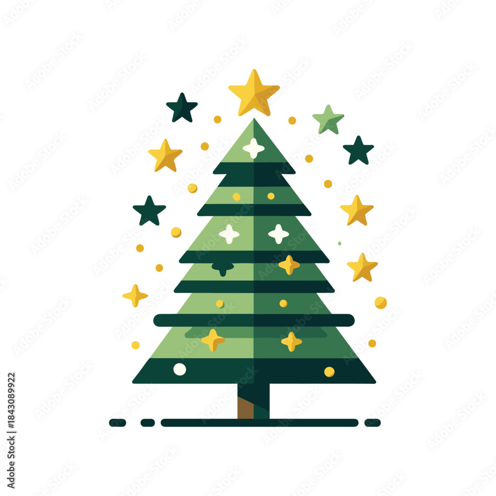 Obraz premium Pine Tree With Stars Vector Illustration Design