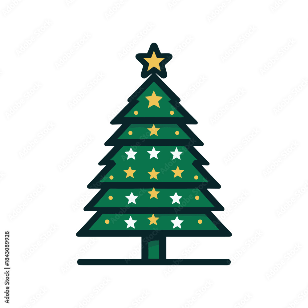Fototapeta premium Pine Tree With Stars Vector Illustration Design