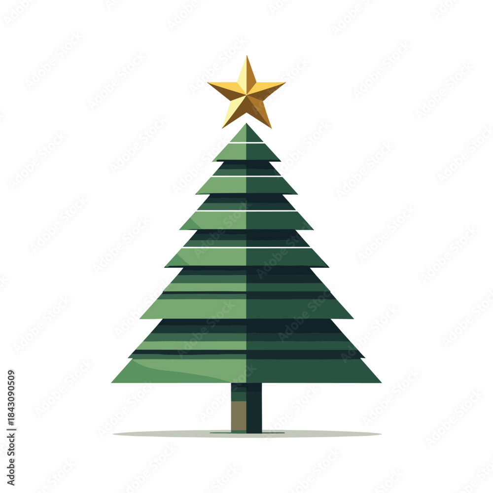 Fototapeta premium Christmas Tree With A Star Topper Vector Illustration Design
