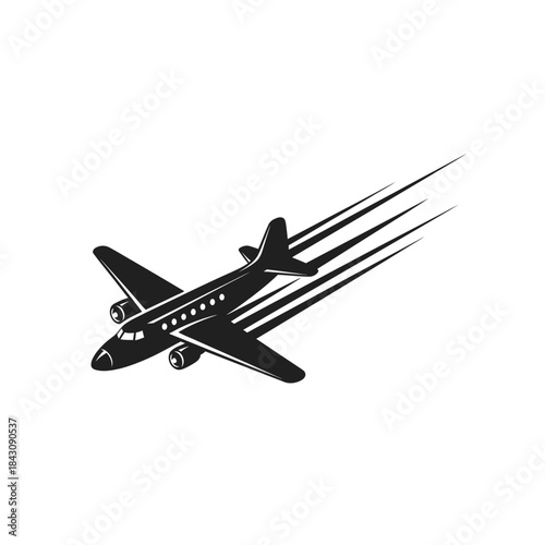 Vintage airplane flying with speed lines. Classic aircraft icon for travel, transport, and aviation design.