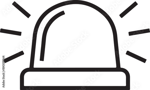 A simple black and white line drawing depicts a classic emergency vehicle warning light with radiating lines