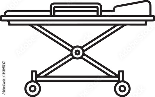 Simple line drawing of a medical stretcher commonly used for transporting patients in emergency situations