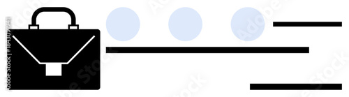 Business workflow, organization, professional planning, corporate strategy, productivity, communication. Black briefcase and horizontal lines with dots. Business workflow and organization
