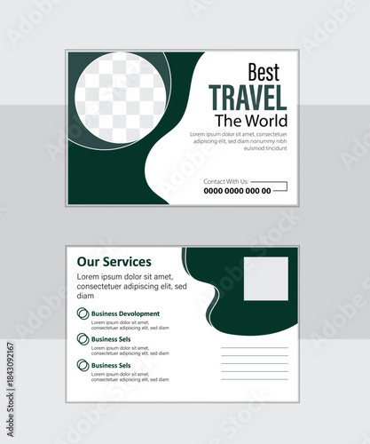 Travel Postcard Design with Curve Shape in Gradiantnt And Gray