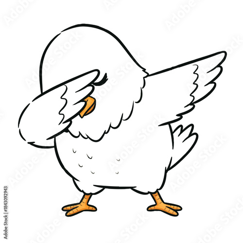 Funny Dabbing Goose Cartoon Illustration in Cute Hand Drawn Style