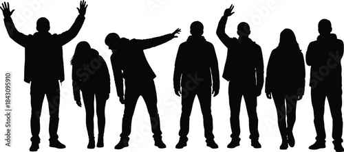 People silhouettes standing and gesturing isolated on white background communication expression body language diversity modern lifestyle concept