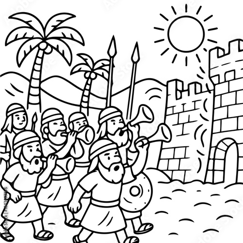 Siege Scene: A cartoon depicts soldiers with trumpets, walking towards the wall, capturing the bravery and determination.