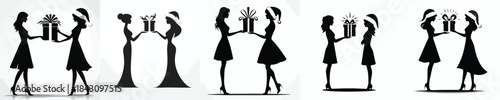 vector of a woman giving a christmas gift to a female friend