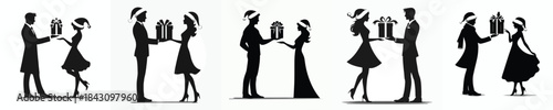 vector of a man giving a christmas gift to a female friend