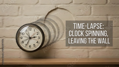 Time-Lapse Clock Spinning Leaving Wall.