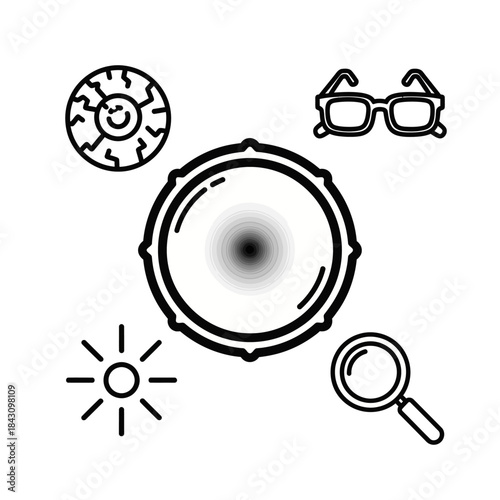 Simple Black and White Drum Icon with Circular Shape and Detailed Outline.