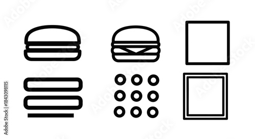 Simple Black and White Hamburger Icon Set with Various Design Elements.