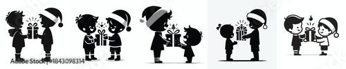 vector of a little boy giving a christmas gift to a male friend