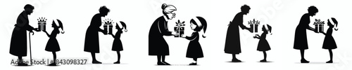 vector of grandmother giving a christmas gift to a grandchild