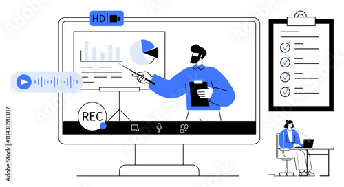 Online meeting concept. Online meeting a presenter analyzing data and sharing insights on a live video stream. Online meeting enhancing virtual collaboration tools for education, business