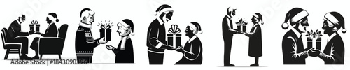 vector of grandfather giving a christmas gift to a grandmother