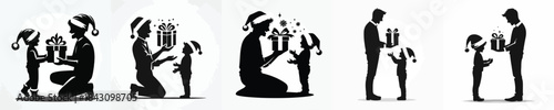 vector of a father giving a christmas gift to a little boy