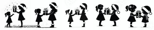 vector of a little girl giving a christmas gift to a female friend