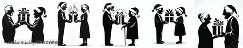 vector of grandfather giving a christmas gift to a grandmother
