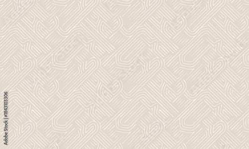 Seamless Abstract Beige Geometric Weave Pattern, Minimalist Interlacing Line Background