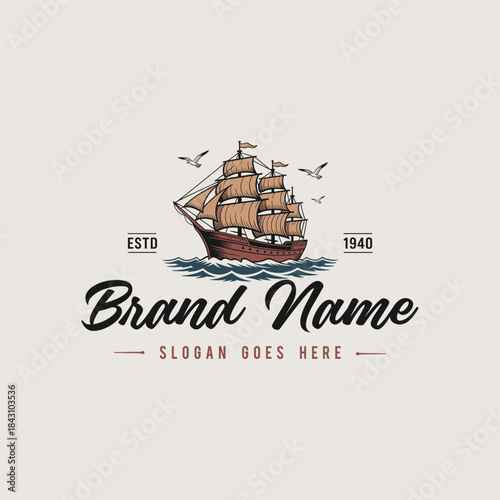 Vintage classic nautical sailboat maritime boat logo inspiration.