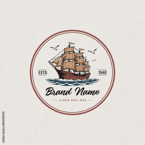 Vintage classic nautical sailboat maritime boat logo inspiration.