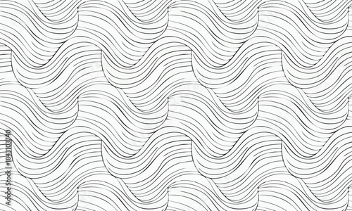 Monochrome Interlocking Lines Vector, Geometric Hand Sketched Textile Print Design