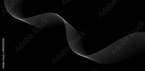 Abstract flowing line art waves on black background. Elegant minimalist design with smooth curved lines perfect for modern presentations, websites, backgrounds, and creative projects.