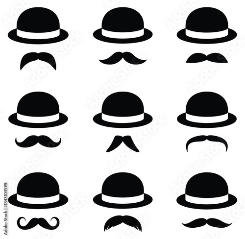 Hats and mustaches collection for creative projects. Set of hats and mustaches