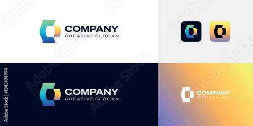 Abstract Logo Design Gradient Modern Geometric Digital Symbol Technology Business Finance Vector Template