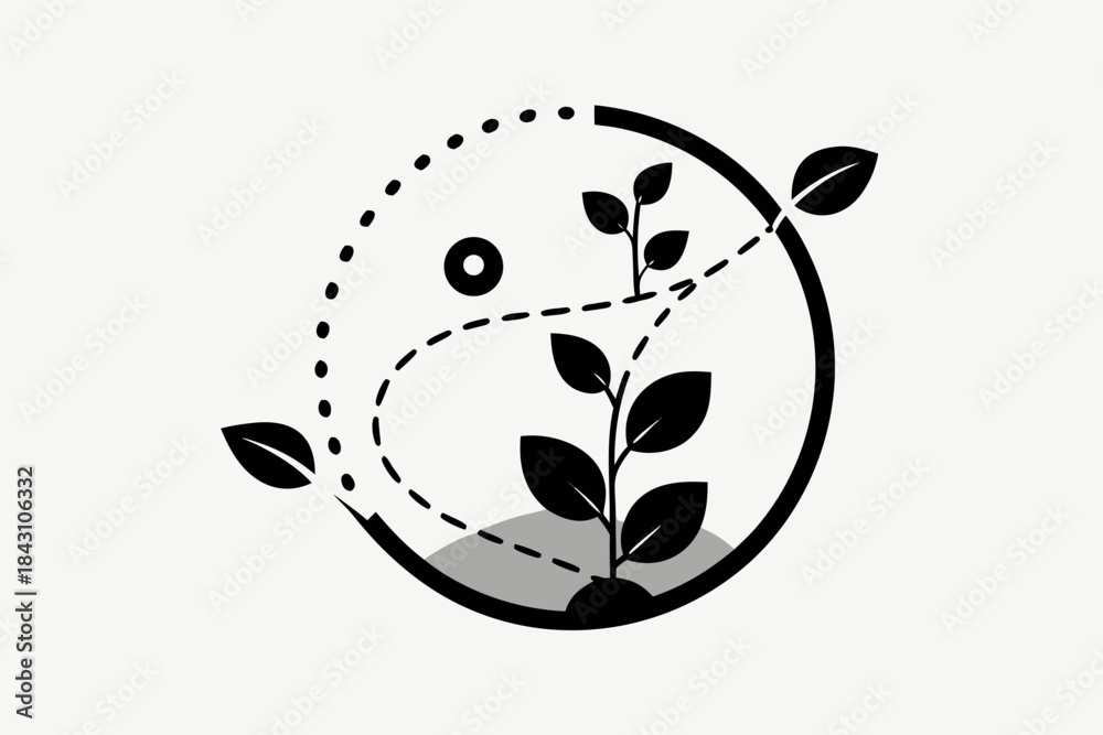 Naklejka premium leaf orbit network with small leaves icon 