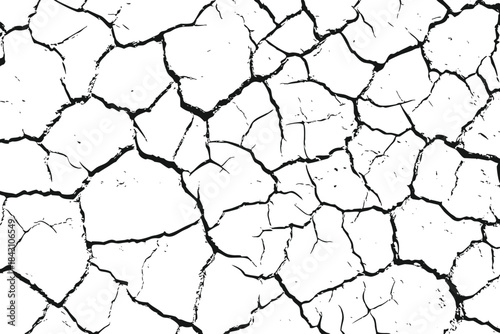 Cracks in the texture of dry soil surface illustration. Cracked clay soil PNG file with transparent background. Eps 10