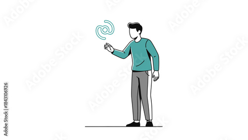 Illustration of a man interacting with an email symbol, digital communication concept