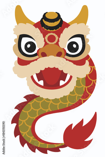 Chinese Dragon Mascot Head Illustration for Lunar New Year Celebrations