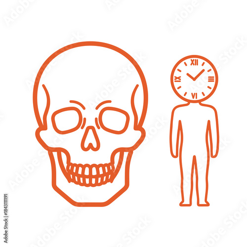 Skull and human clock minimal icon