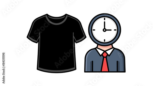 T-shirt and formal man clock icon