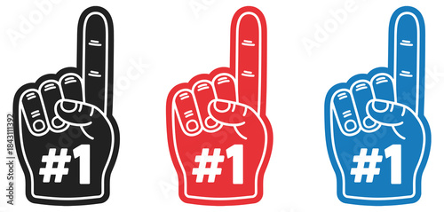 Colorful Foam Finger Number One Hand Symbols, a vibrant vector collection of fan cheering accessories in black, red, and blue