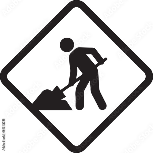 Pedestrian crossing and road construction warning sign illustration