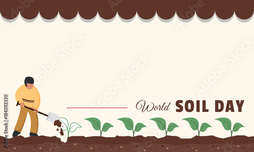 World Soil Day Template. A man is planting a tree shoot in fertile soil